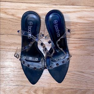 Studded clear strap stiletto heel